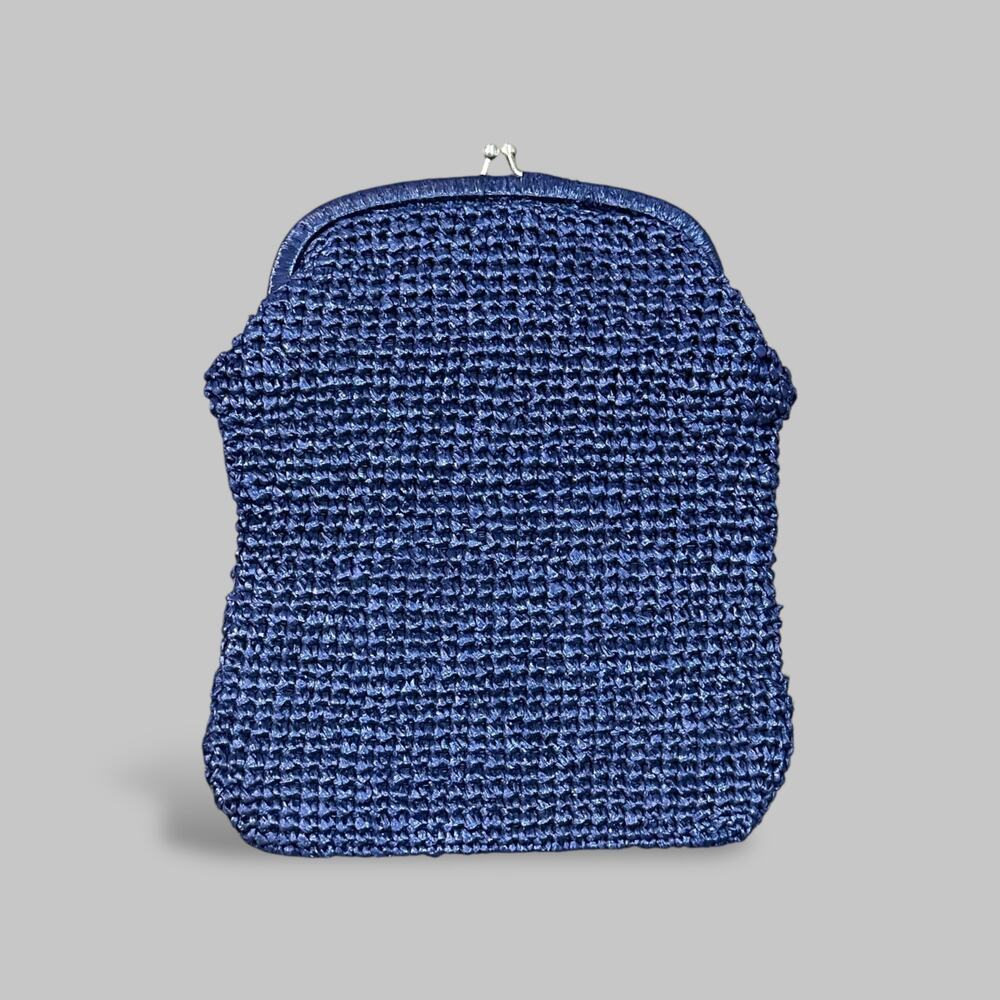 Vintage Navy Blue Woven Evening Clutch – Made in Italy